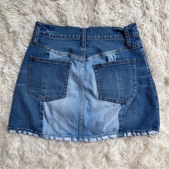 Madewell Skirts A-Line Rigid Denim Mini Skirt distressed hem blue size 26 - Picture 7 of 8